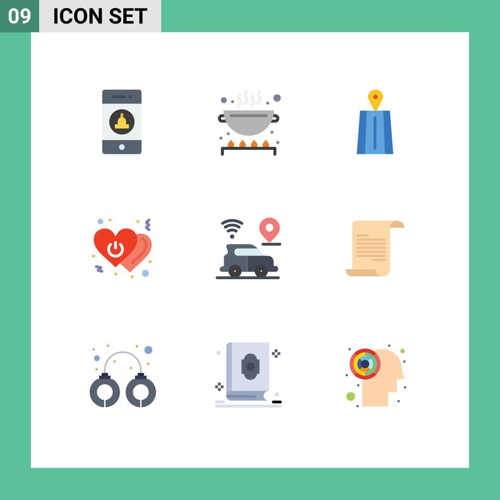 groupe de 9 signes et symboles de couleurs plates pour le commutateur de localisation puissance de navigation amour éléments de conception vectoriels modifiables vecteur