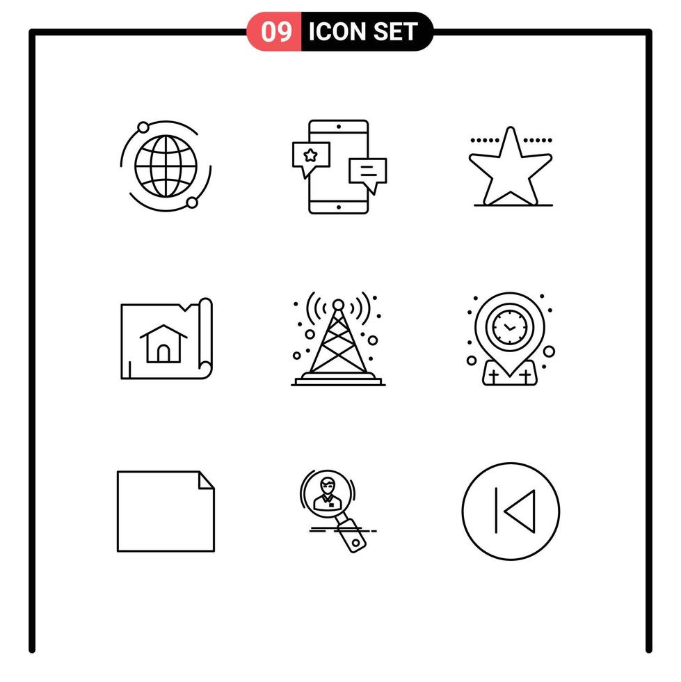 9 concept de contour pour sites Web mobiles et applications station antenne cinéma maison construction éléments de conception vectoriels modifiables vecteur