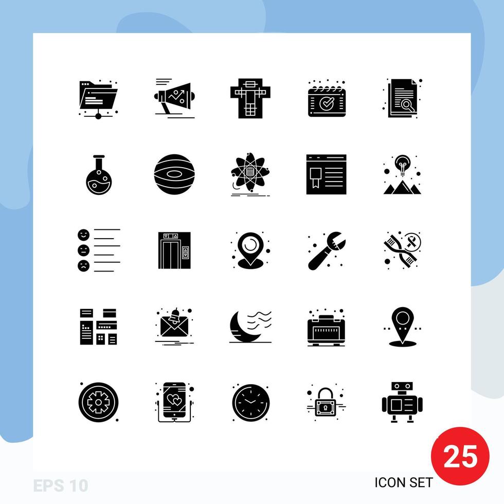 groupe de 25 signes et symboles de glyphes solides pour le calendrier des documents annoncent des éléments de conception vectoriels modifiables électriques vecteur