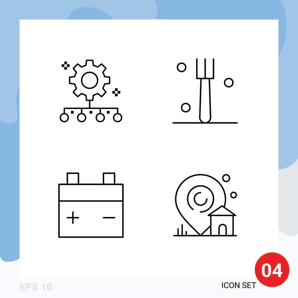 ensemble de 4 icônes d'interface utilisateur modernes symboles signes pour l'autorité responsabilité véhicules gestion du travail cuisine emplacement éléments de conception vectoriels modifiables vecteur