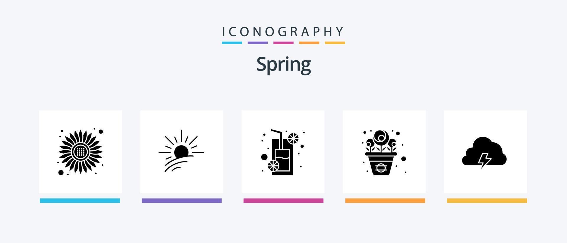 pack d'icônes de glyphe de printemps 5 comprenant la nature. Puissance. nourriture. printemps. pot. conception d'icônes créatives vecteur