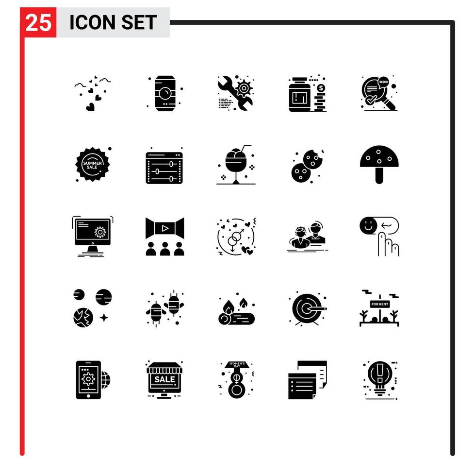 ensemble moderne de 25 glyphes et symboles solides tels que la recherche d'argent pot de boisson gazeuse éléments de conception vectoriels modifiables vecteur