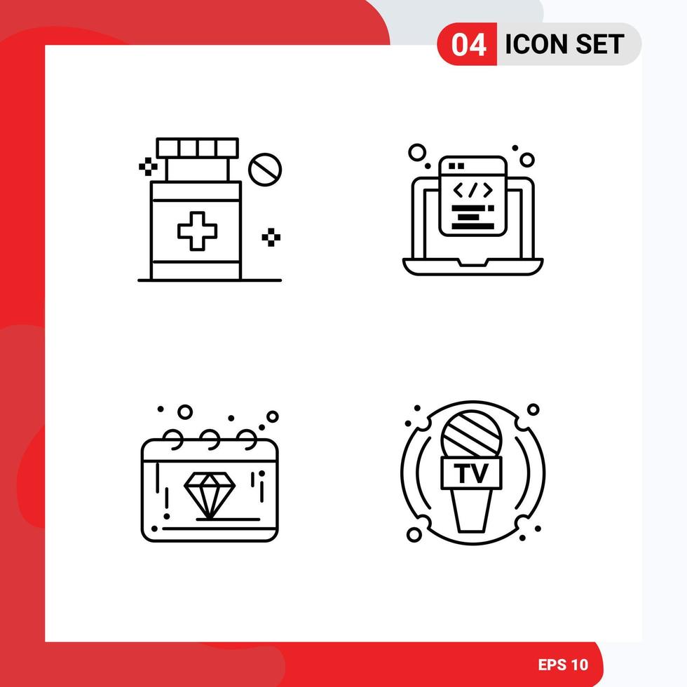 concept de 4 lignes pour les sites Web mobiles et les applications journée de soins de santé codage programmation éléments de conception vectoriels modifiables gem vecteur