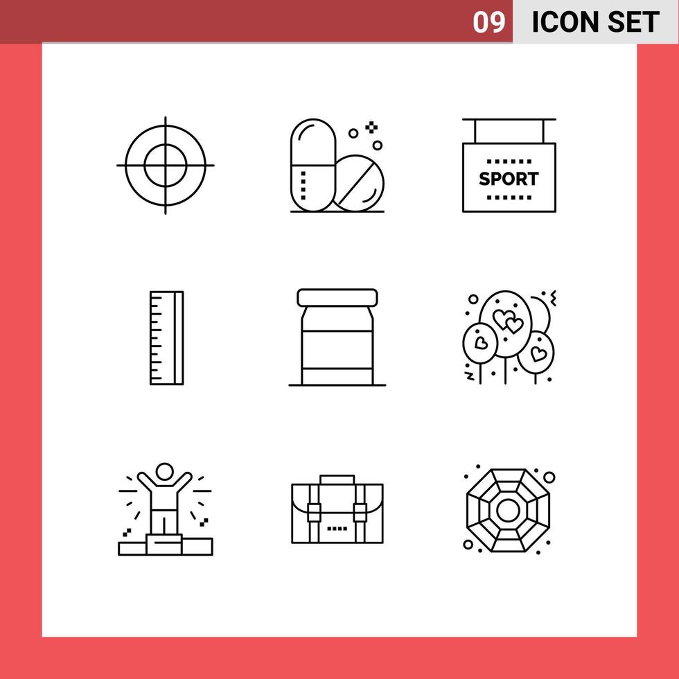 9 concept de contour pour les sites Web mobiles et les applications le cœur préserve les éléments de conception vectoriels modifiables de concepteur de nourriture d'enseigne vecteur