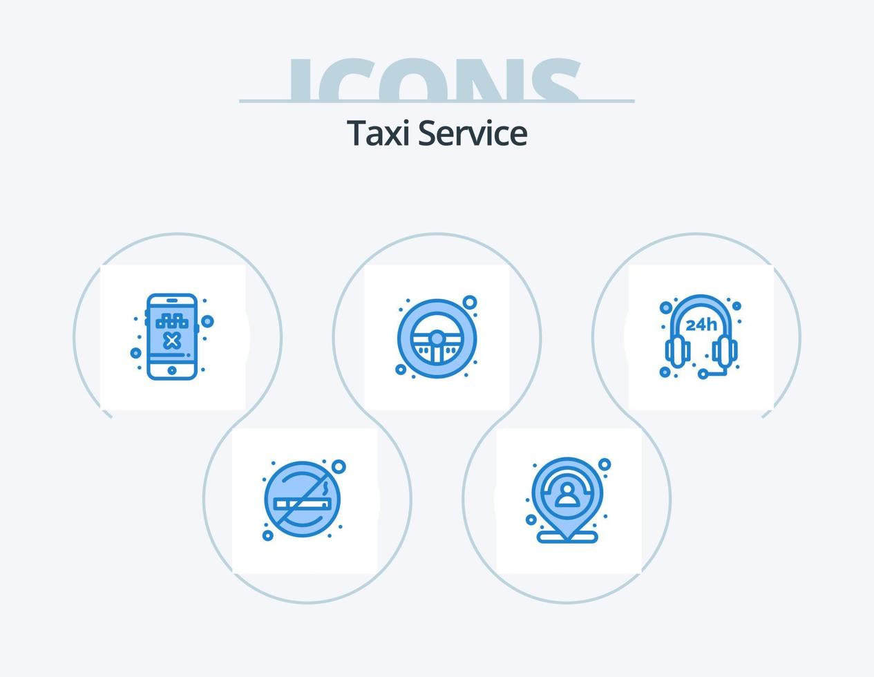pack d'icônes bleues de service de taxi 5 conception d'icônes. heures. volant. la personne. pilotage. le transport vecteur