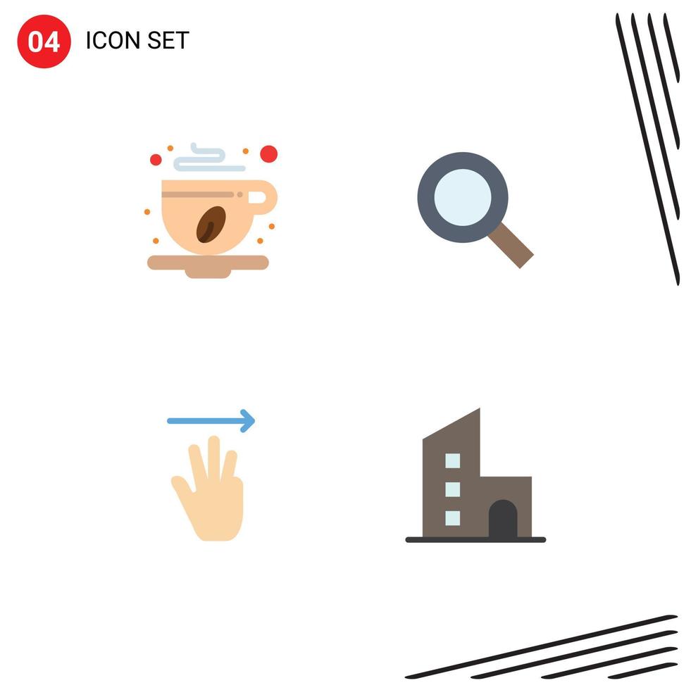 interface mobile icône plate ensemble de 4 pictogrammes de tasse de café main curseur feuille zoom droit éléments de conception vectoriels modifiables vecteur