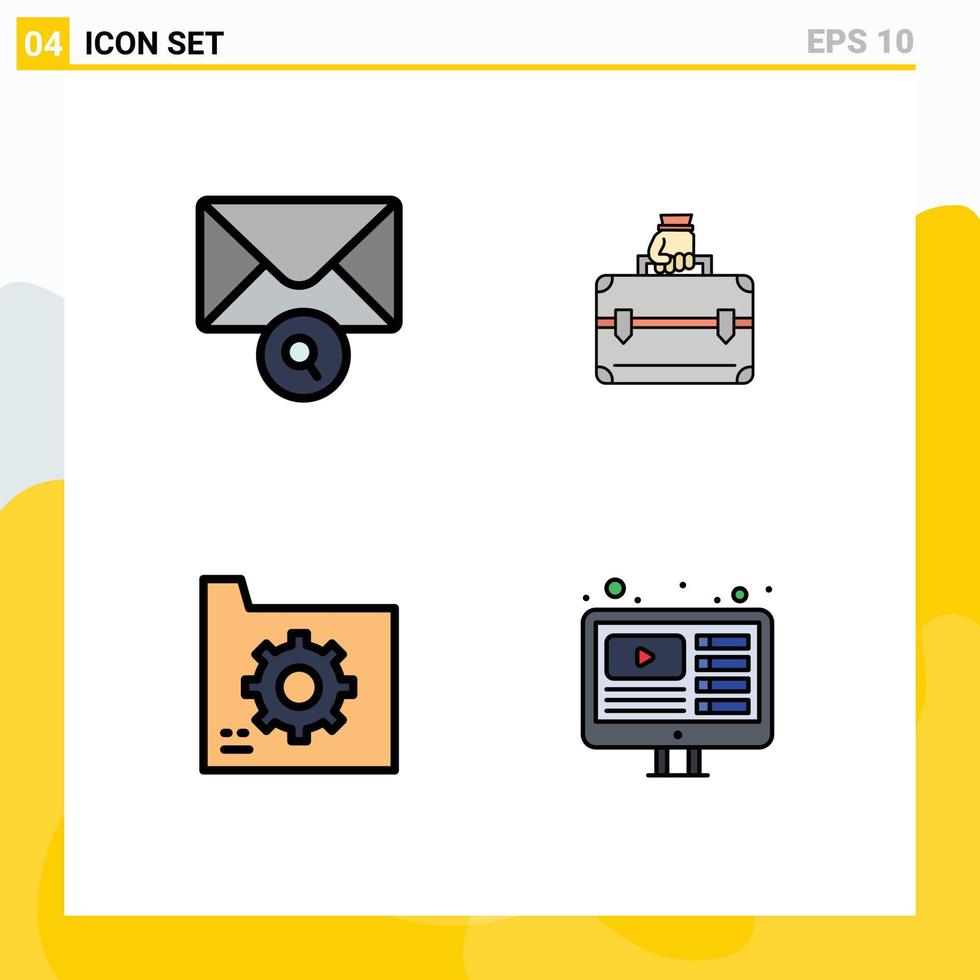 interface utilisateur pack de 4 couleurs plates de base remplies d'éléments de conception vectoriels modifiables de fichier de sac d'argent de base de données de courrier vecteur