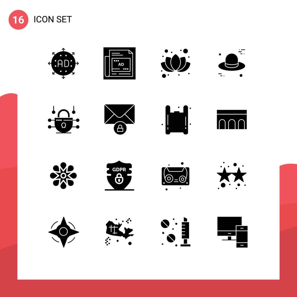 ensemble de pictogrammes de 16 glyphes solides simples de titre internet de sécurité réseau chapeau canada éléments de conception vectoriels modifiables vecteur
