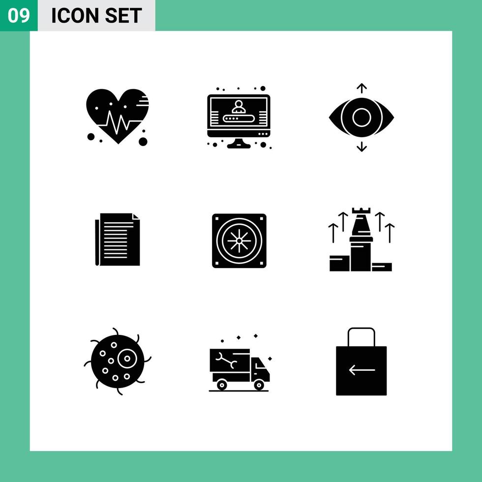 groupe de 9 signes et symboles de glyphes solides pour les éléments de conception vectoriels modifiables en papier de refroidissement vecteur