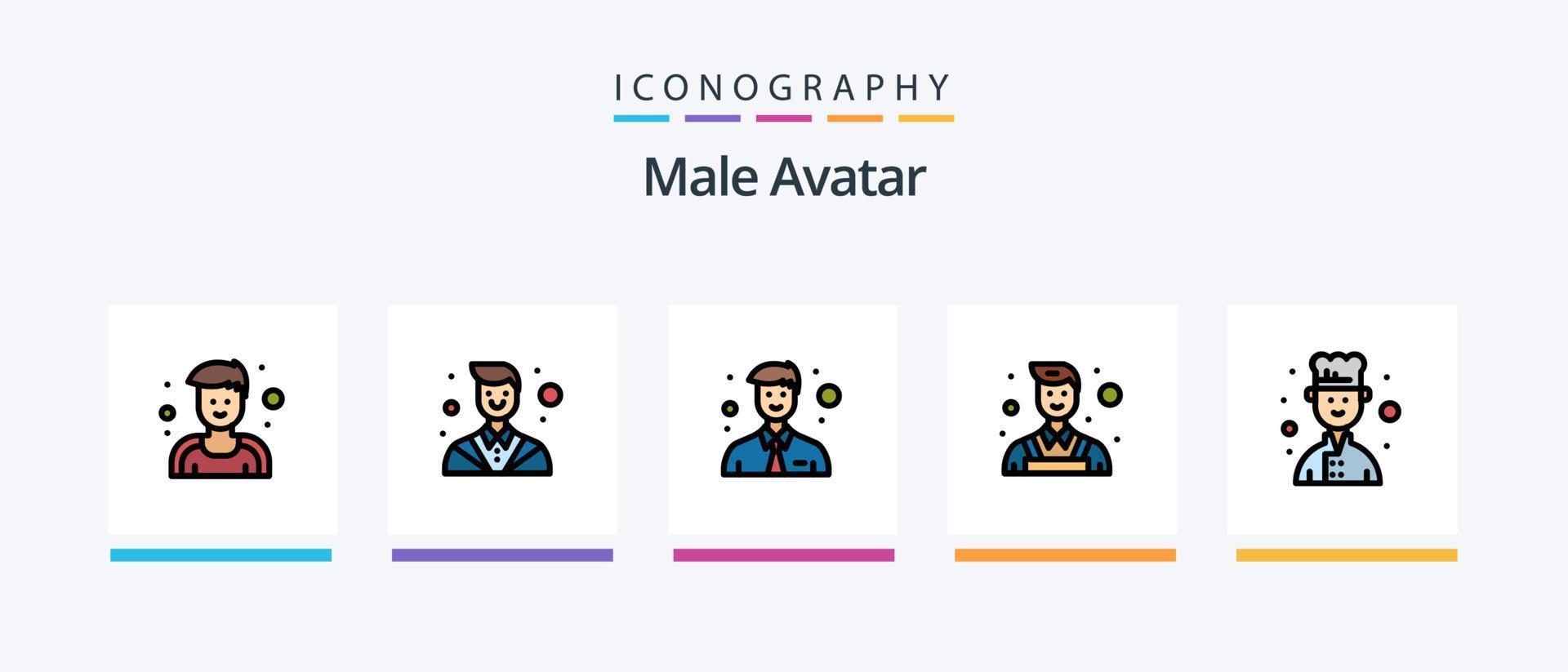 ligne d'avatar masculin remplie de 5 packs d'icônes comprenant. homme. joker. police. médecin. conception d'icônes créatives vecteur