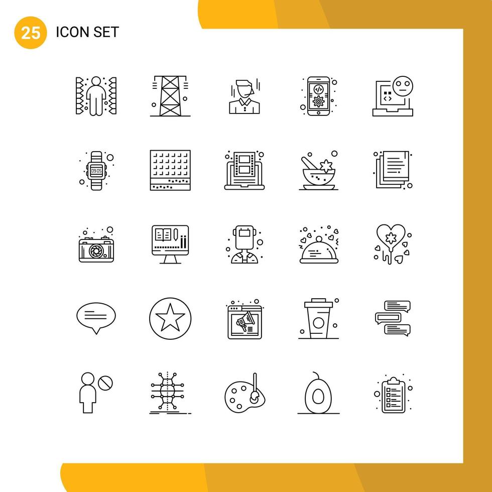 ensemble de 25 symboles d'icônes d'interface utilisateur modernes signes de mauvais développement tour codage homme éléments de conception vectoriels modifiables vecteur