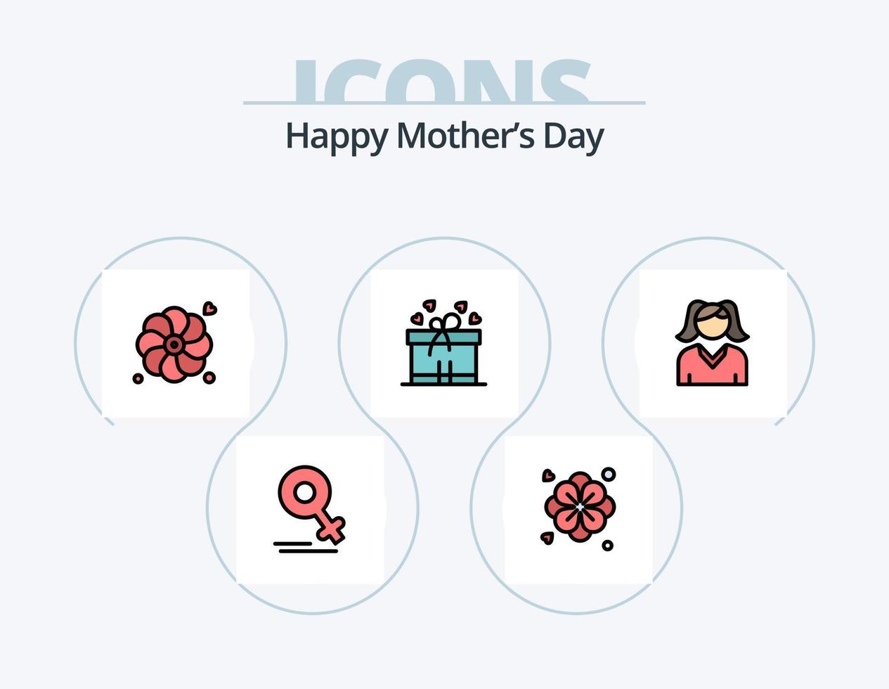 pack d'icônes remplies de lignes de fête des mères heureuses 5 conception d'icônes. . la nature . mère. fleur . l'amour vecteur