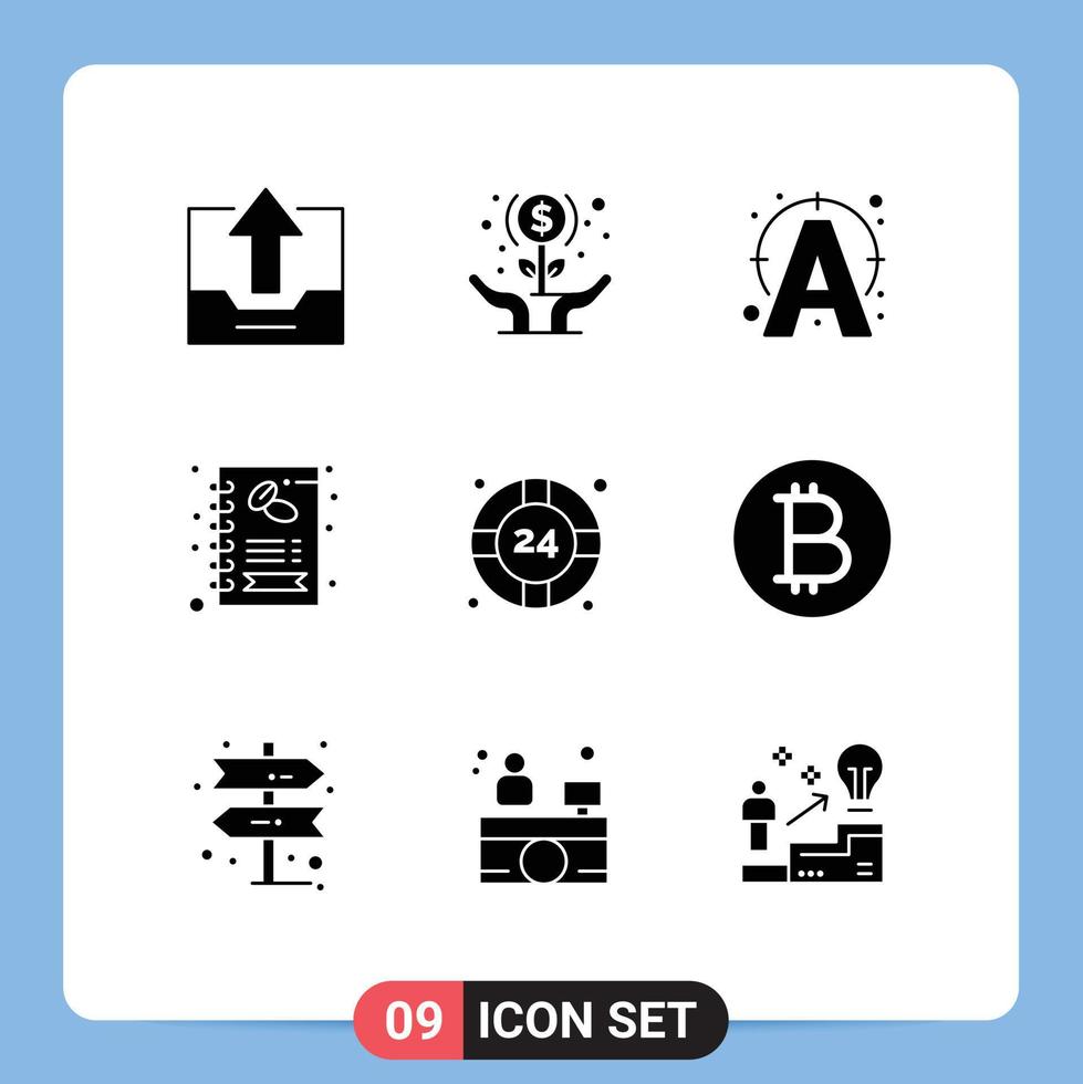 groupe de 9 signes et symboles de glyphes solides pour les mains de café de magasin affaires écrire des éléments de conception vectoriels modifiables vecteur