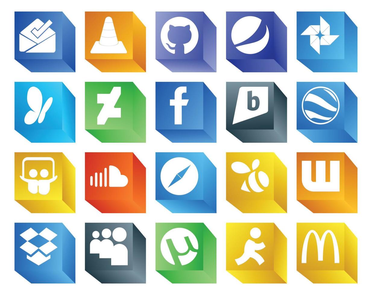 20 pack d'icônes de médias sociaux, y compris la musique du navigateur deviantart sound slideshare vecteur