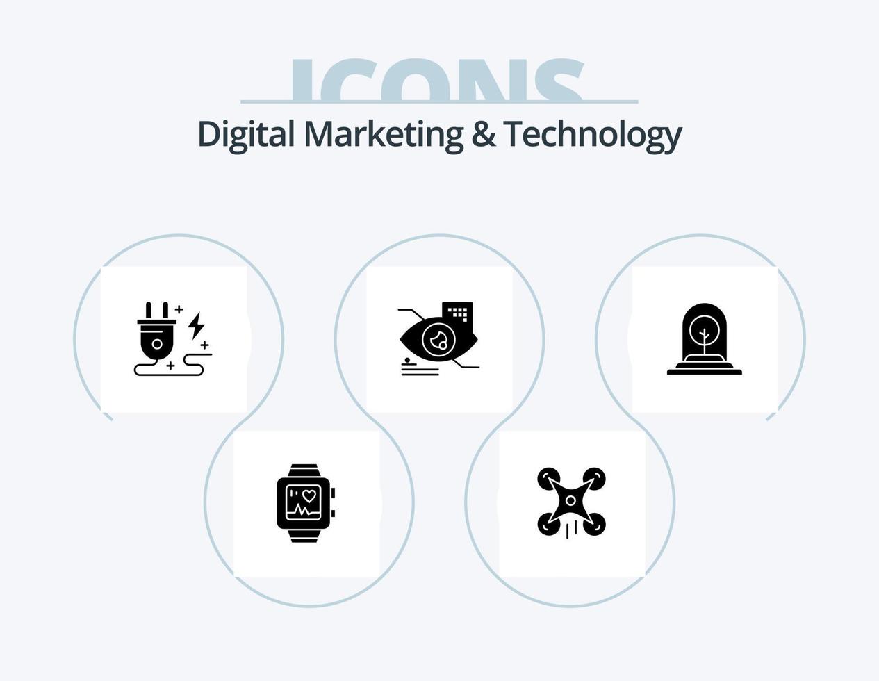 pack d'icônes de glyphe de marketing numérique et de technologie 5 conception d'icônes. plante. La technologie. énergie. tapotement des yeux. œil vecteur