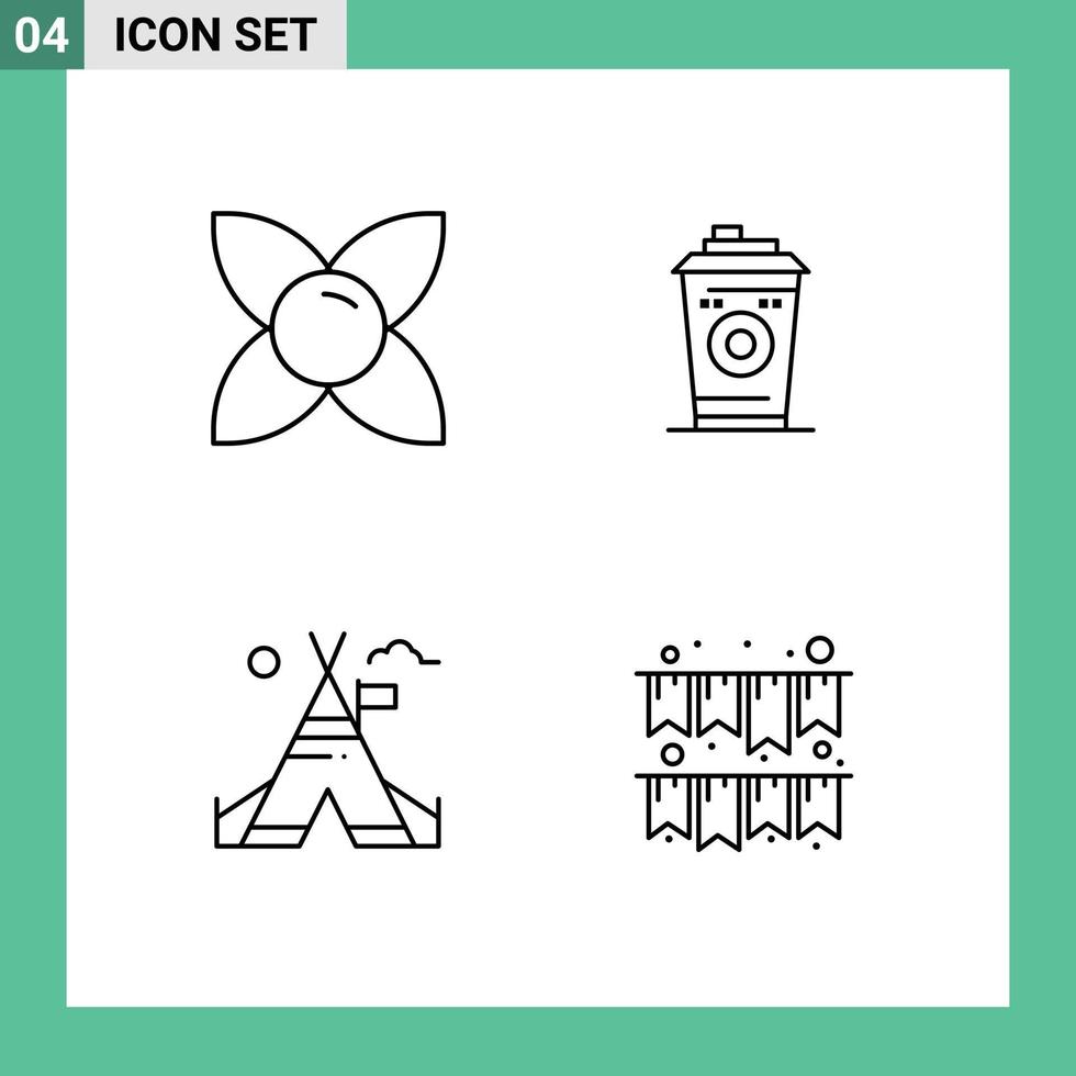 concept de 4 lignes pour sites Web mobiles et applications bloom tente nature starbucks éléments de conception vectoriels modifiables américains vecteur