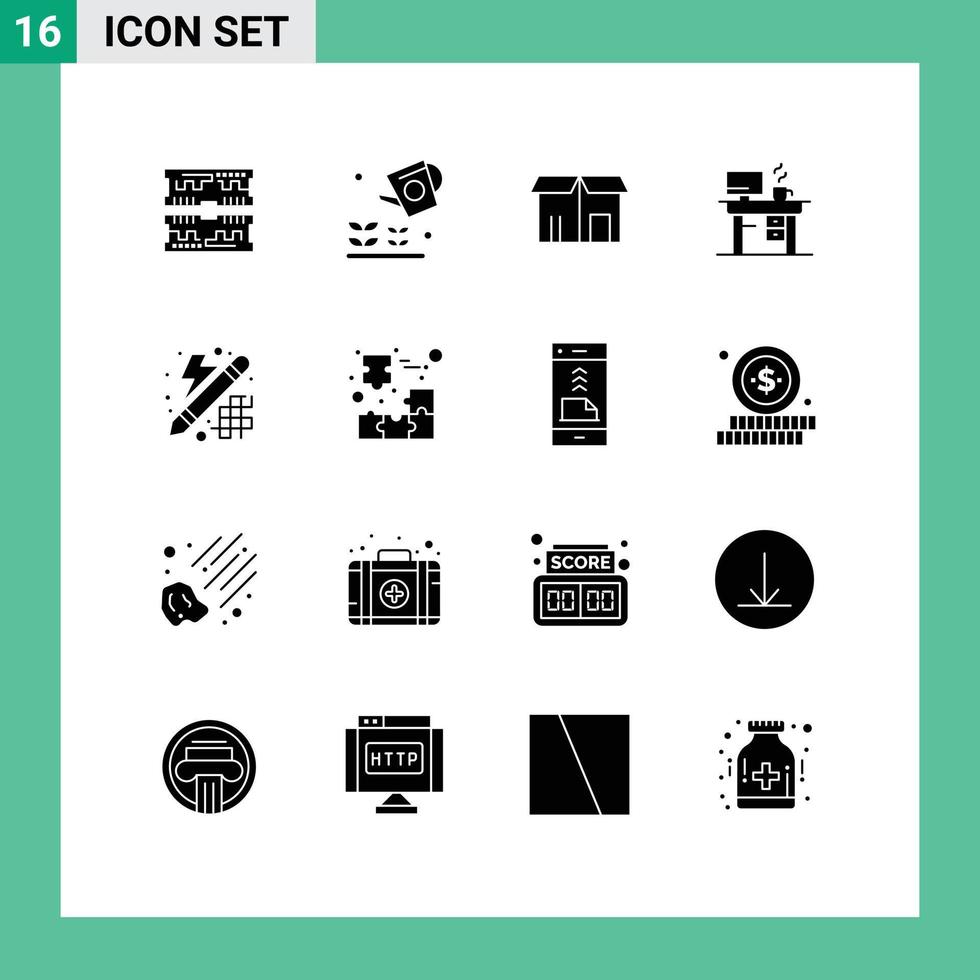 symboles d'icônes universels groupe de 16 glyphes solides modernes de conception travail de bureau de commerce électronique éléments de conception vectoriels modifiables vecteur