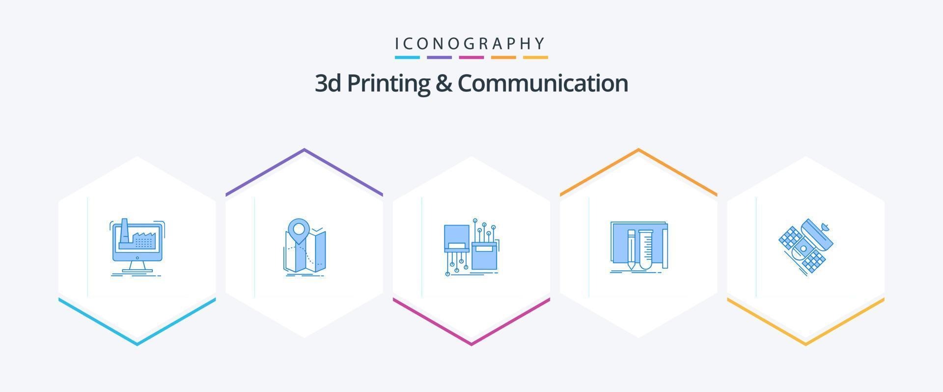 impression 3d et communication pack de 25 icônes bleues, y compris fab. construire. la navigation. câble. électronique vecteur