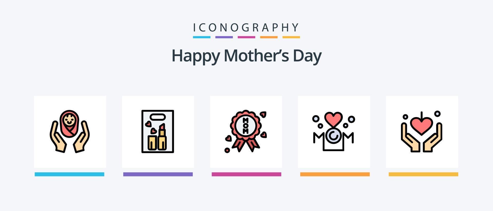 ligne de fête des mères heureuse remplie de 5 packs d'icônes, y compris le landau. de bébé . Landau . maman. conception d'icônes créatives vecteur