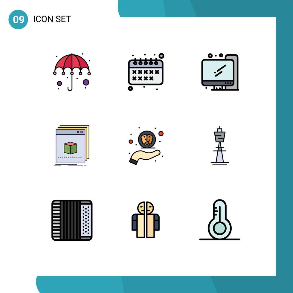 symboles d'icônes universels groupe de 9 couleurs plates modernes de soins neurologique application de programme d'éducation à la main éléments de conception vectoriels modifiables vecteur