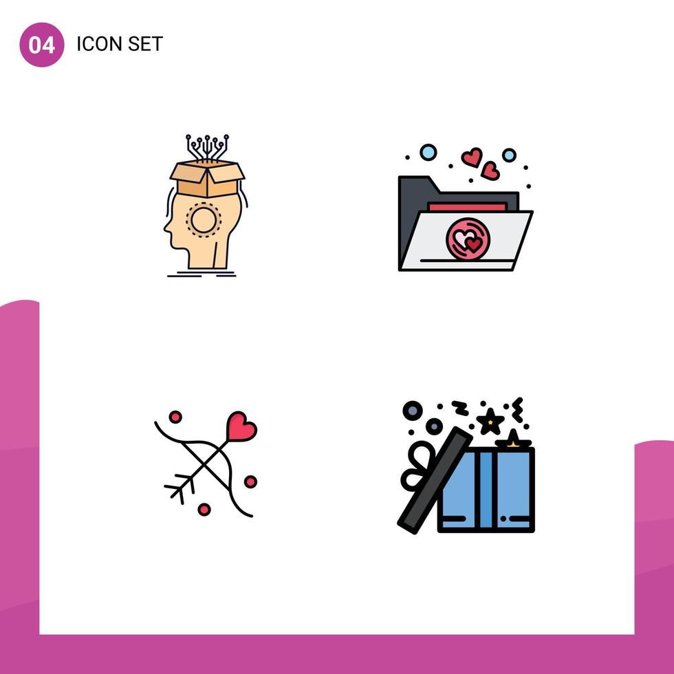 pack de 4 signes et symboles modernes de couleurs plates remplies pour les supports d'impression Web tels que sousveillance amour fichiers numériques mariage éléments de conception vectoriels modifiables vecteur
