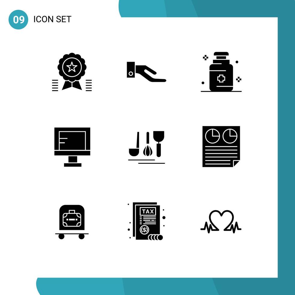 9 icônes créatives signes et symboles modernes de l'étude de la santé de l'école hôtelière éléments de conception vectoriels modifiables par ordinateur vecteur