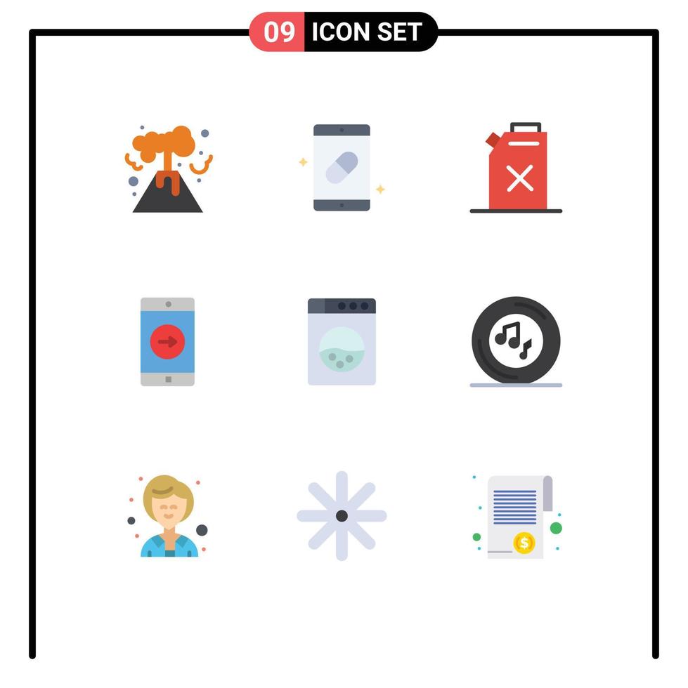 ensemble moderne de 9 couleurs et symboles plats tels que l'application mobile d'essence de machine à musique éléments de conception vectoriels modifiables à droite vecteur