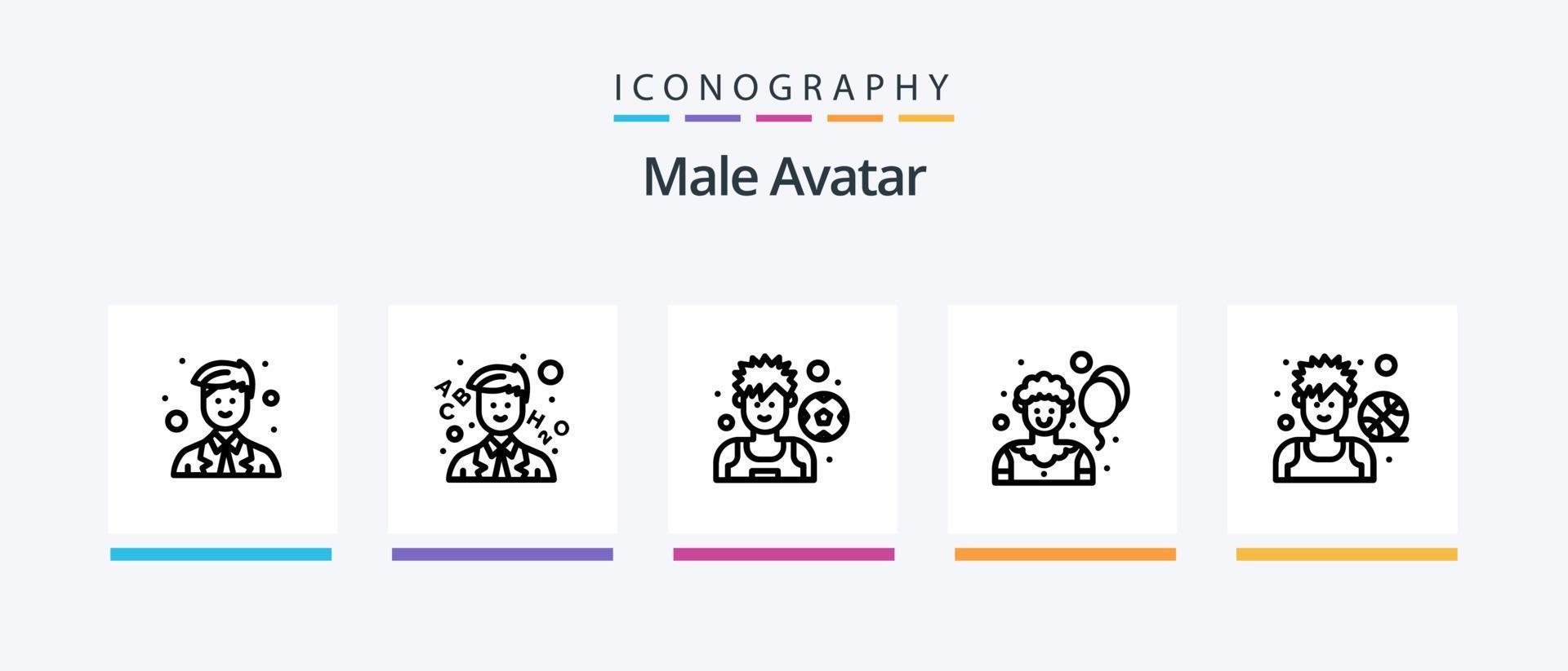 pack d'icônes de la ligne 5 de l'avatar masculin, y compris le basket-ball. athlète. golfeur. nouvelles. la communication. conception d'icônes créatives vecteur