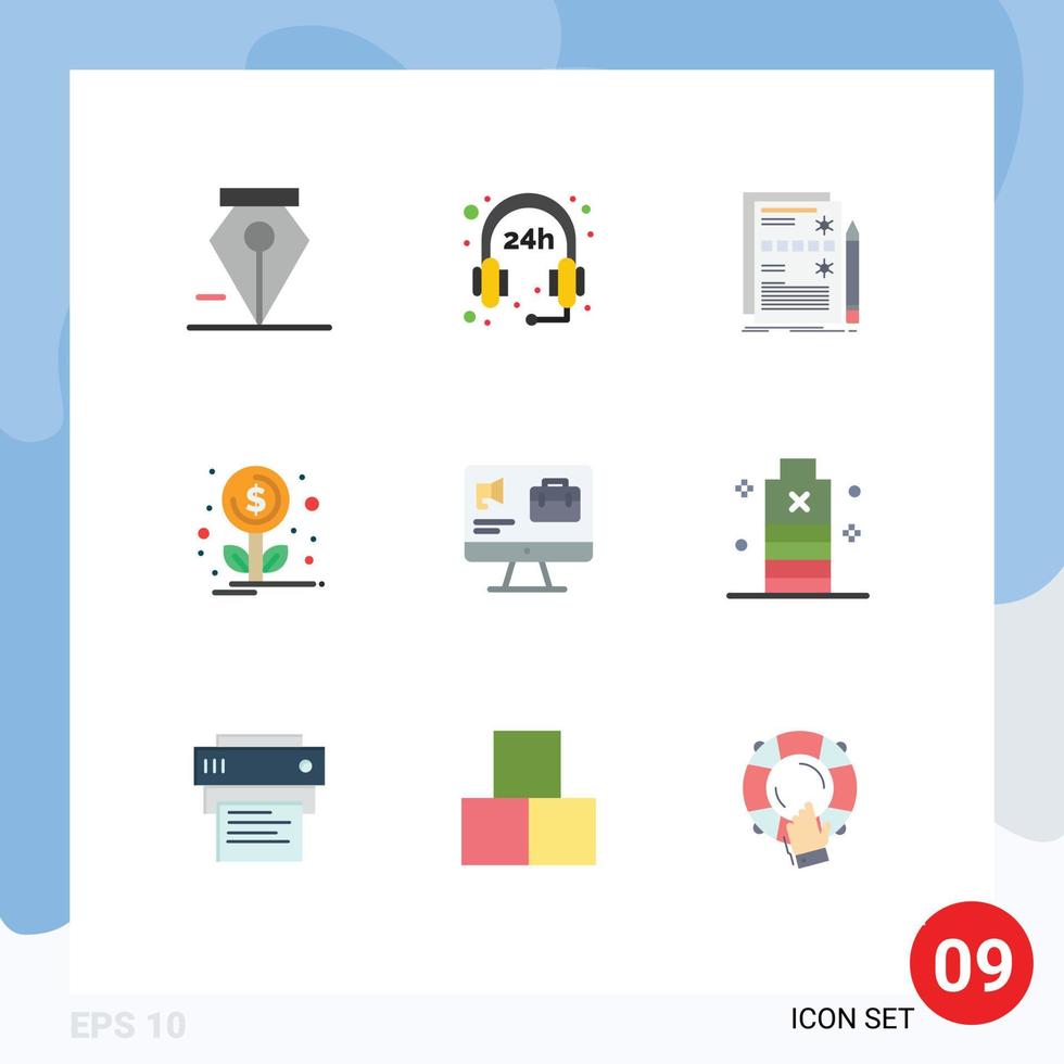 ensemble de 9 symboles d'icônes d'interface utilisateur modernes signes pour la conception de sacs de travail croissance informatique éléments de conception vectoriels modifiables vecteur
