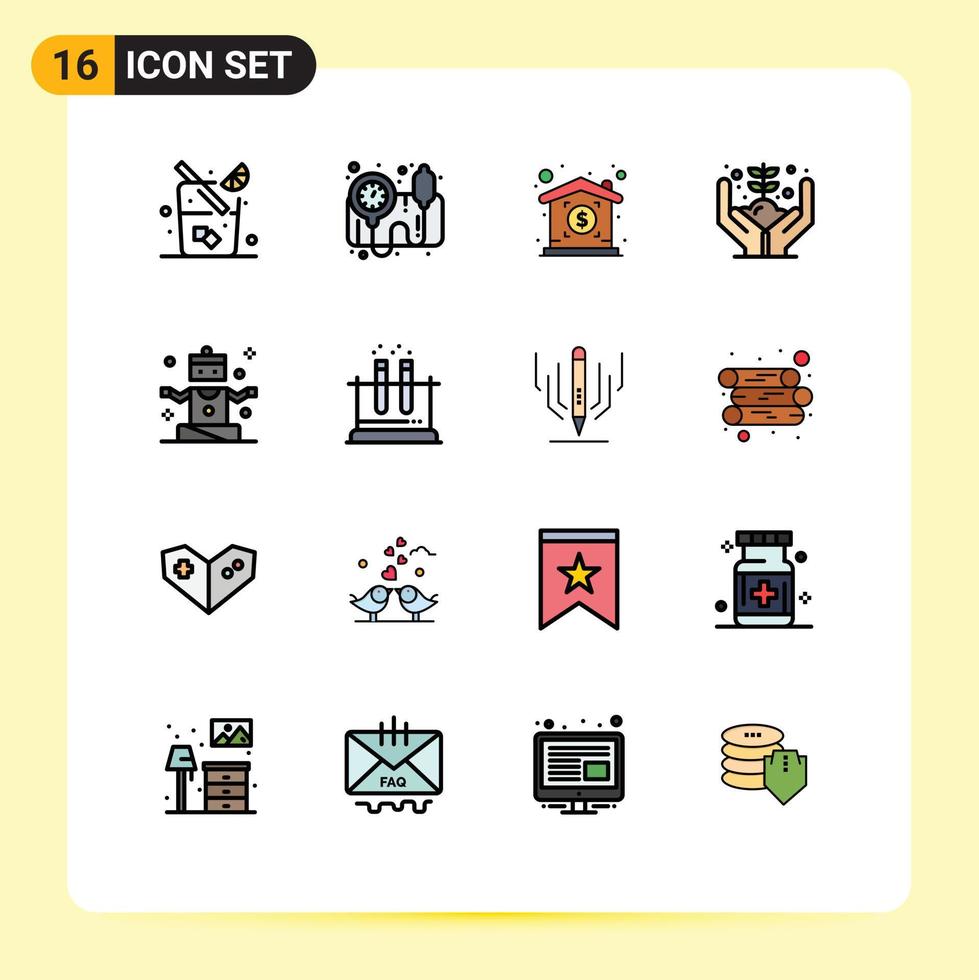 groupe de 16 signes et symboles de lignes remplies de couleurs plates pour les personnes de propriétés sportives de laboratoire plantent des éléments de conception vectoriels créatifs modifiables vecteur