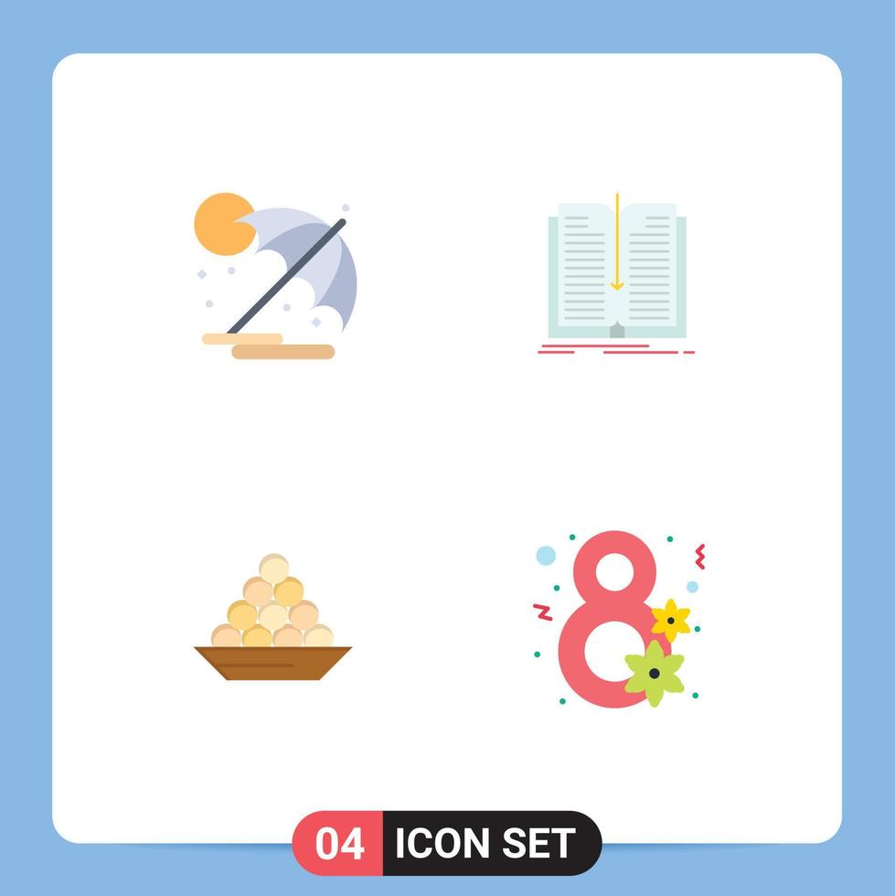 ensemble de pictogrammes de 4 icônes plates simples d'éléments de conception vectoriels modifiables indiens de transfert de vacances de délicatesse d'été vecteur