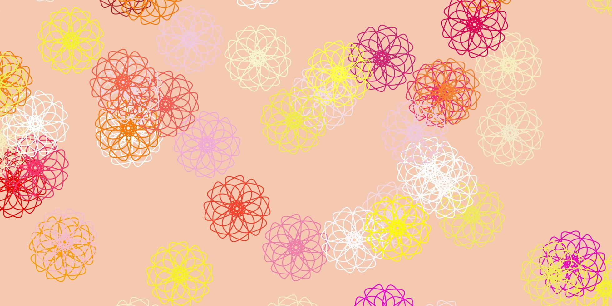 texture de doodle vecteur rose clair, jaune avec des fleurs.