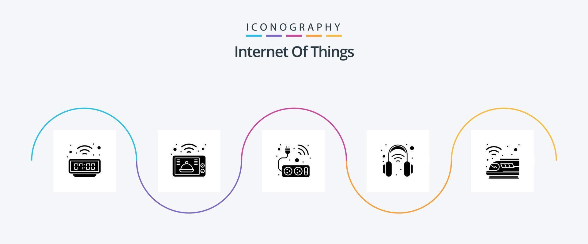 pack d'icônes internet des objets glyphe 5, y compris intelligent. l'Internet. intelligent. microphone. écouteurs vecteur