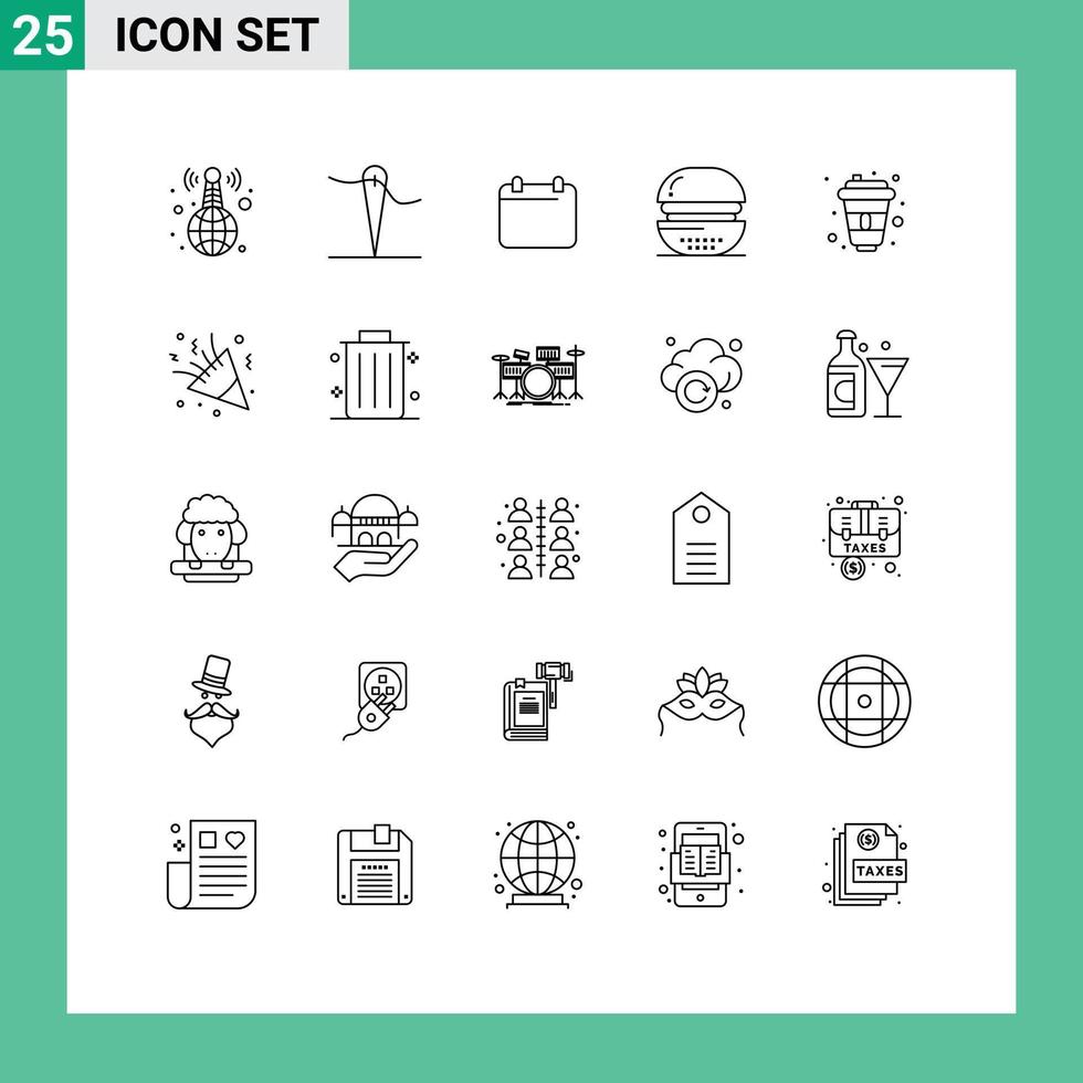 ensemble de 25 symboles d'icônes d'interface utilisateur modernes signes pour boisson repas jour nourriture cuisson éléments de conception vectoriels modifiables vecteur
