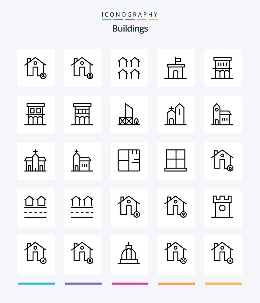 bâtiments créatifs 25 pack d'icônes de contour tel que le drapeau. architecture. serrure. réel. Maisons vecteur