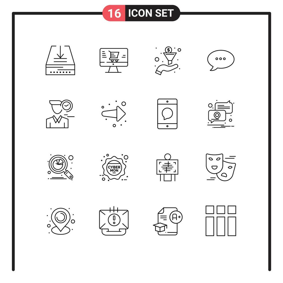 pack d'icônes vectorielles stock de 16 signes et symboles de ligne pour rendez-vous mâle entonnoir horloge commentaire éléments de conception vectoriels modifiables vecteur
