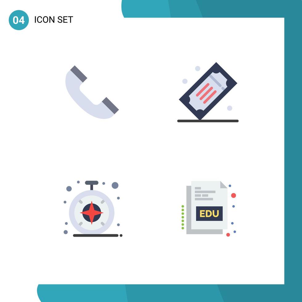 ensemble moderne de 4 icônes et symboles plats tels que boussole d'appel billets de cinéma billets de théâtre livre éléments de conception vectoriels modifiables vecteur