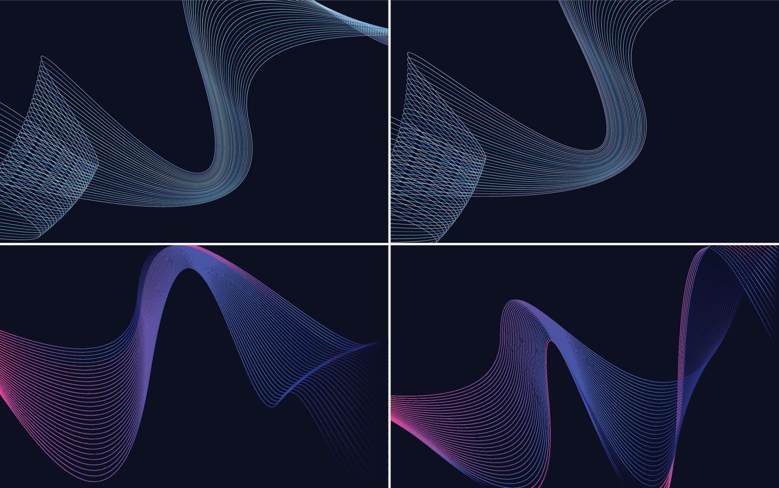 ensemble de 4 lignes abstraites de fond de motif de vague géométrique vecteur