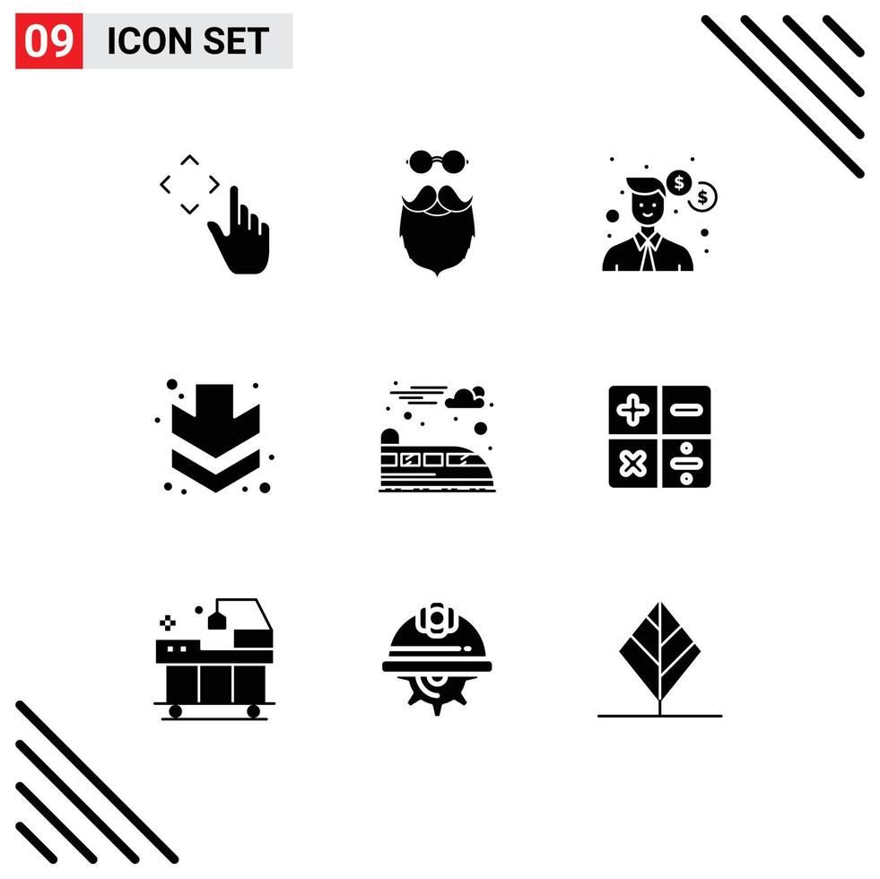 9 concept de glyphe solide pour les sites Web mobiles et les applications hommes suburbains complets vers le bas de l'argent éléments de conception vectoriels modifiables vecteur