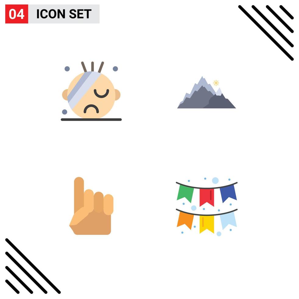 pack de 4 icônes plates créatives d'éléments de conception vectoriels modifiables américains de la main de la santé de la nature de la montagne vecteur