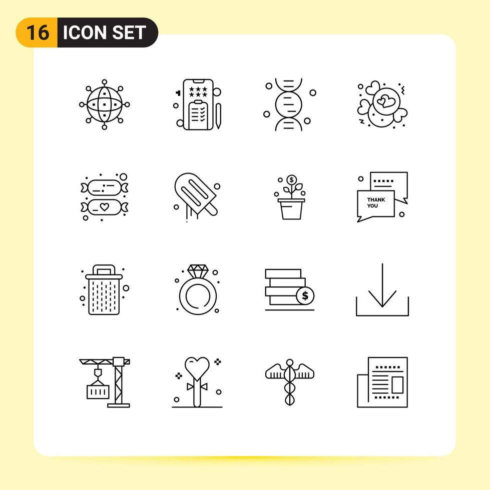 ensemble de 16 symboles d'icônes d'interface utilisateur modernes signes pour bonbons valentine téléphone amour bonbons éléments de conception vectoriels modifiables vecteur