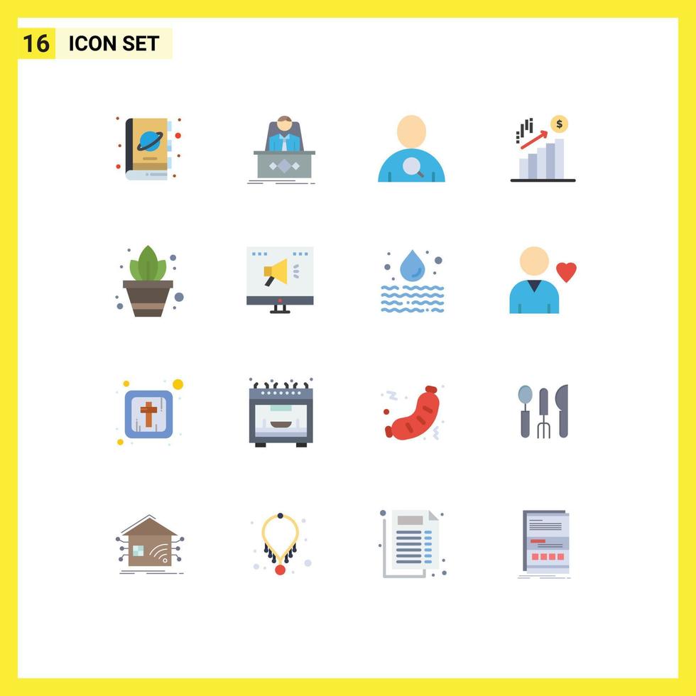 pack de 16 signes et symboles de couleurs plates modernes pour les supports d'impression Web tels que le chef de la direction du livre science patron recherche pack modifiable d'éléments de conception de vecteur créatif