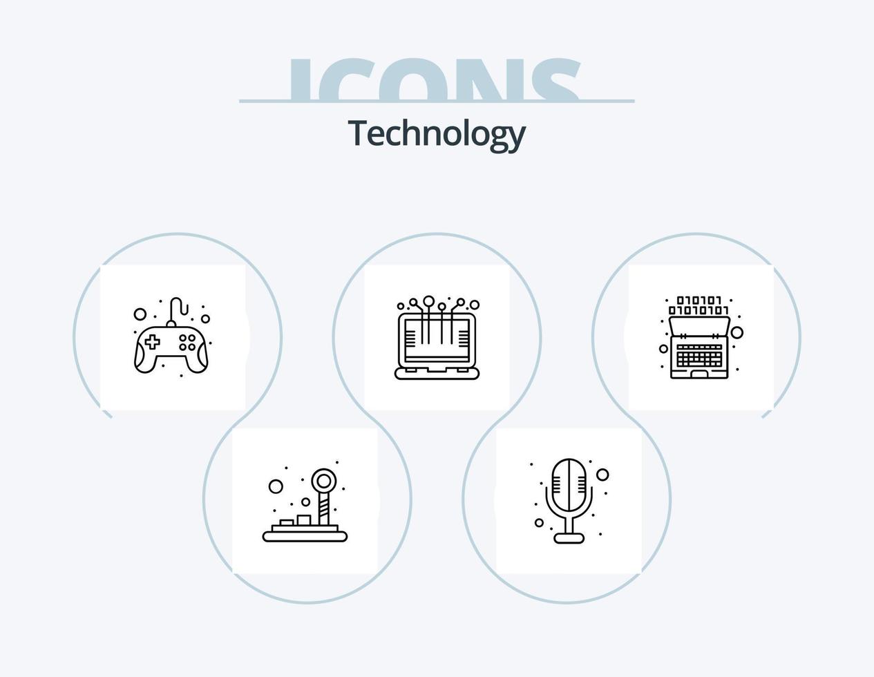 pack d'icônes de ligne technologique 5 conception d'icônes. main. intelligent. le disque dur. processeur. portable vecteur