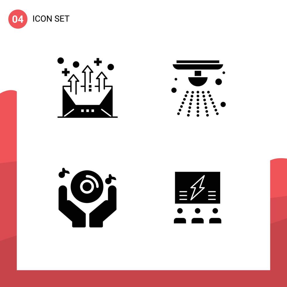 pack de lignes vectorielles modifiables de 4 glyphes solides simples d'éléments de conception vectoriels modifiables à la main d'alerte par e-mail du club d'adresse vecteur