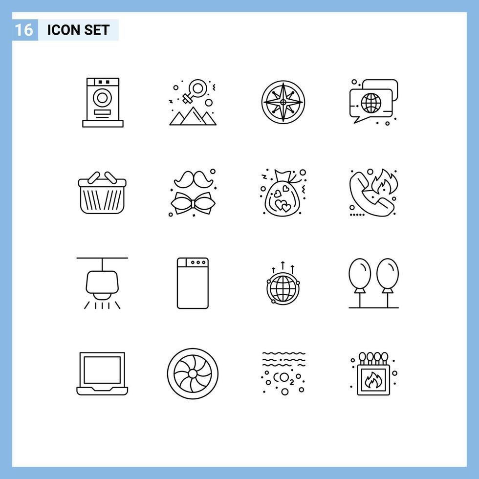 ensemble de 16 symboles d'icônes d'interface utilisateur modernes signes pour parler globe boussole position de chat éléments de conception vectoriels modifiables vecteur