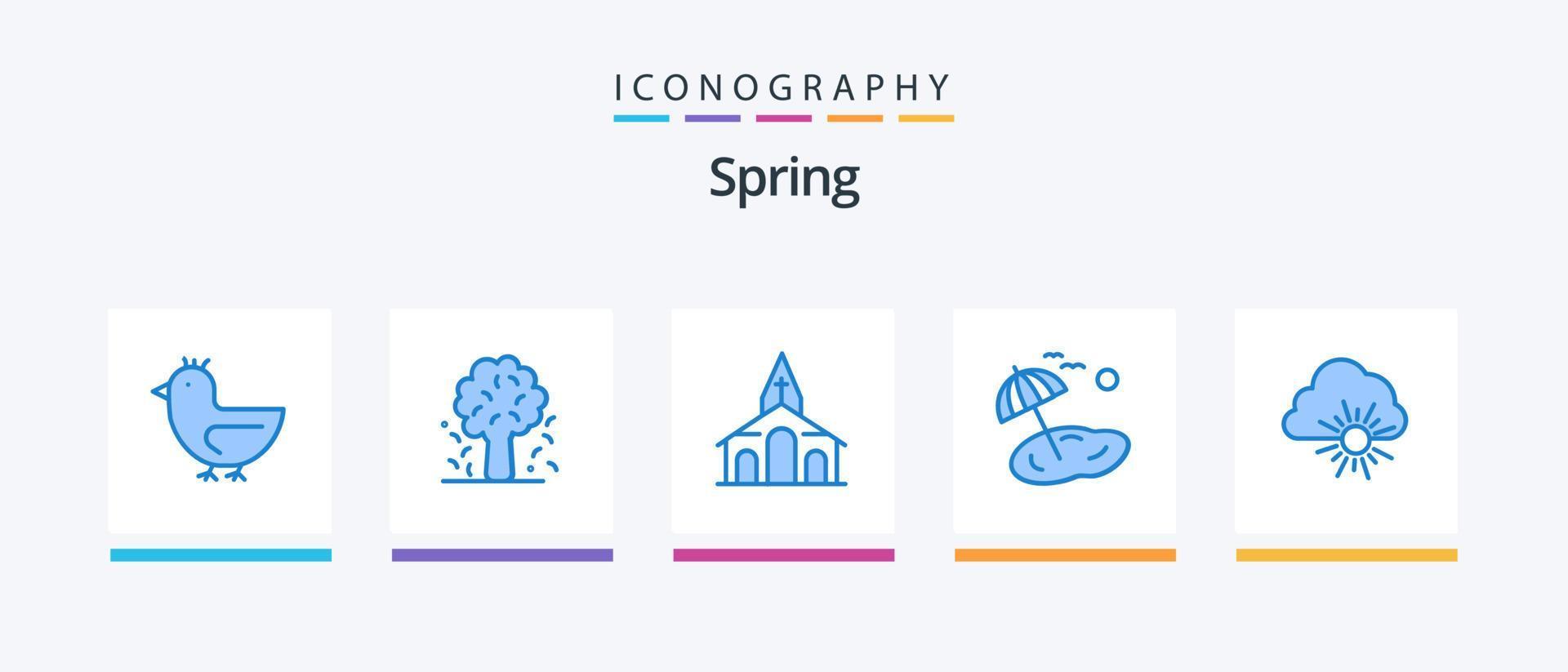 pack d'icônes bleu printemps 5, y compris le nuage. arbre. printemps. palmier. printemps. conception d'icônes créatives vecteur