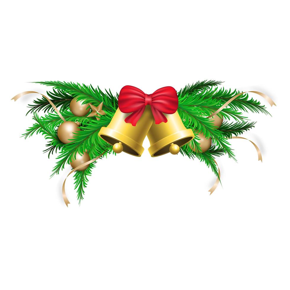 décoration de Noël avec des arbres à feuilles de pin vert et des cloches vecteur