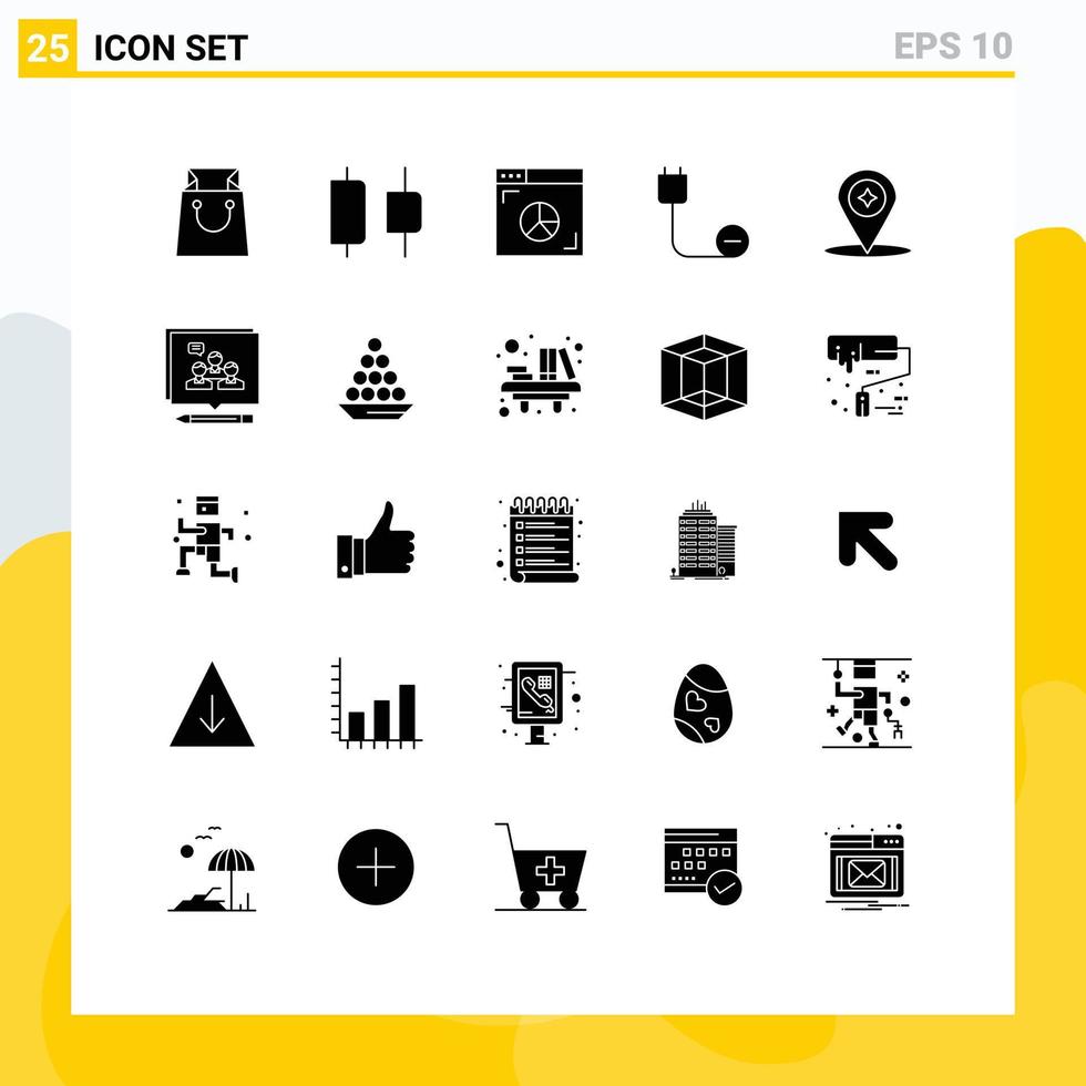 25 concept de glyphe solide pour les sites Web carte de navigation mobile et applications dispositifs d'alimentation internet éléments de conception vectoriels modifiables vecteur