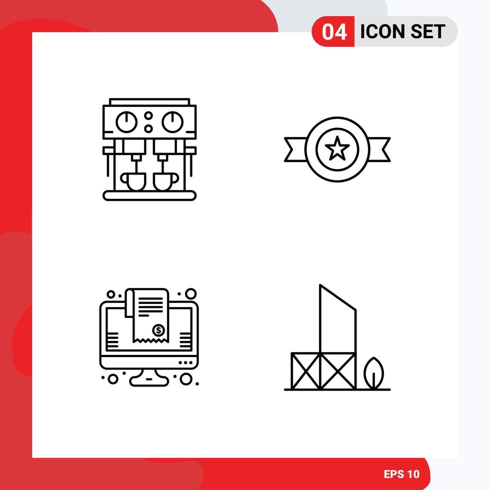 ensemble moderne de 4 pictogrammes de couleurs plates remplies de panier de café boisson médaille achats en ligne éléments de conception vectoriels modifiables vecteur