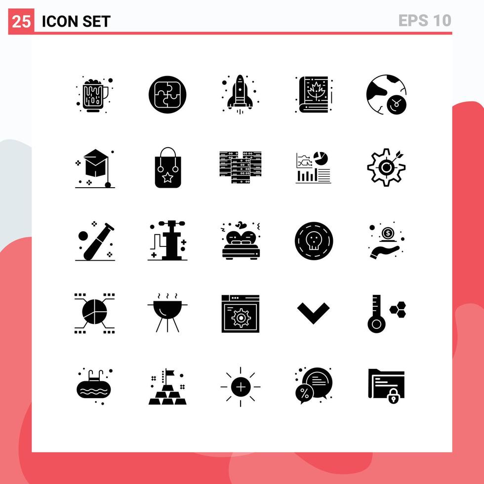 ensemble moderne de 25 pictogrammes de glyphes solides d'analyse d'informations feuille de bible de flamme éléments de conception vectoriels modifiables vecteur